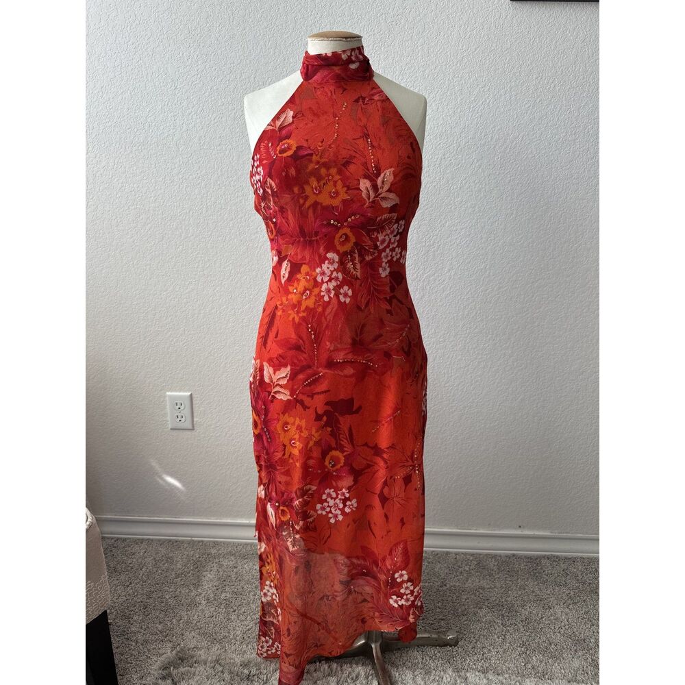 Vintage Rag Red floral Halter/Asymmetrical Dress